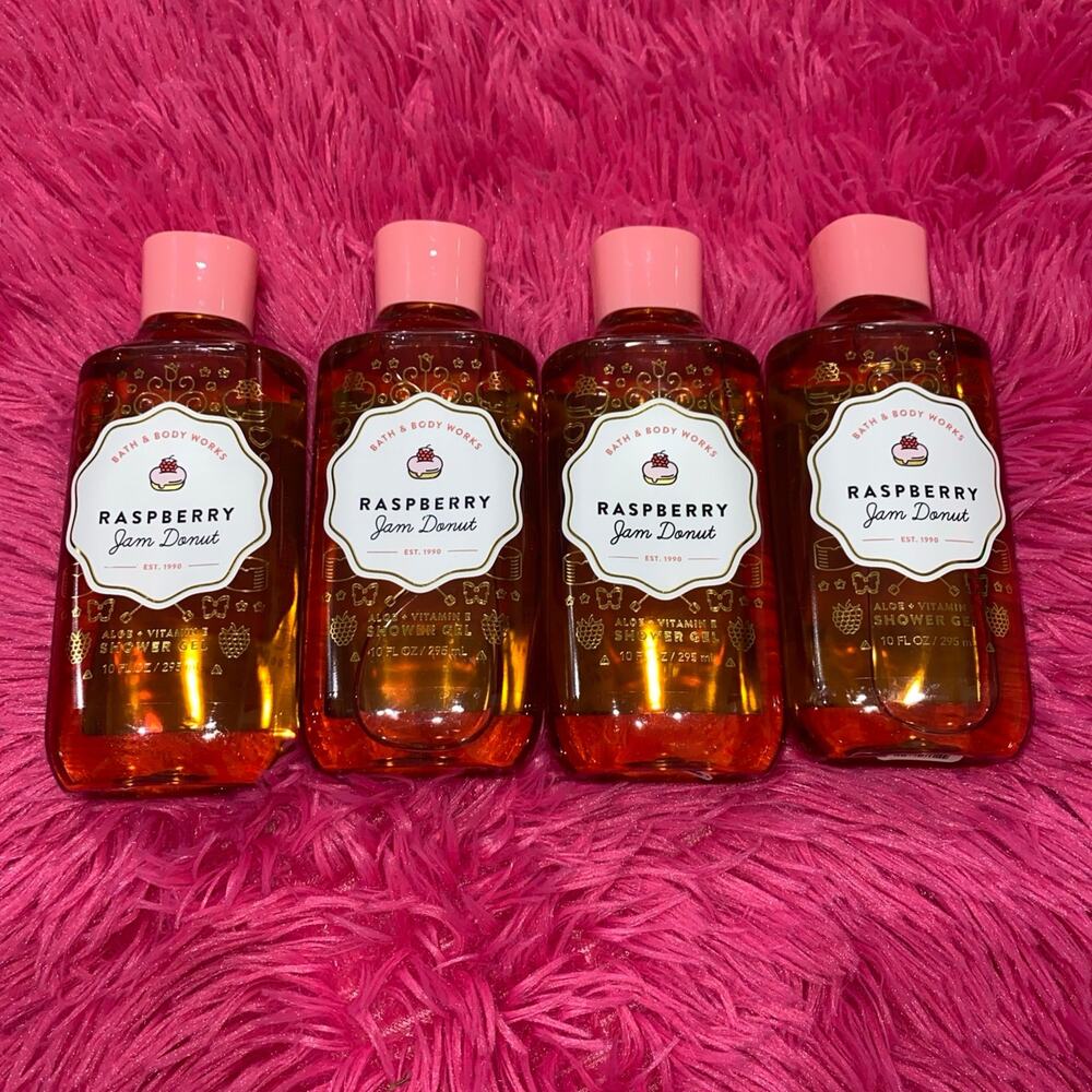 4x Bath & Body Works Raspberry Jam Donut Shower Gel 10 Oz